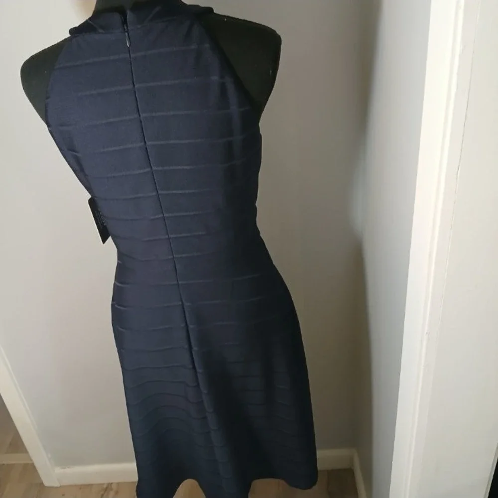 Guess Navy Blue Halter Lattice Neck Bandage Flare Cocktail Dress GDKP2467 Size 8 - Picture 6 of 13